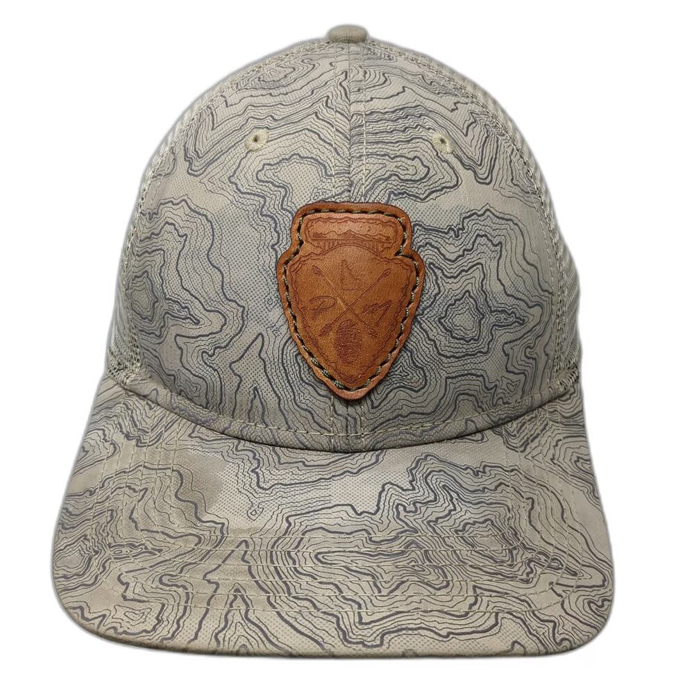 Dri-Duck Trucker Hat Beige Gray One Size Topography Leather Patch Mesh Back
